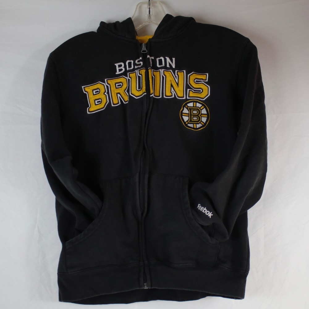 Reebok Black & Yellow NHL Boston Bruins Full Zip Hoodie Sweater Boys Size L